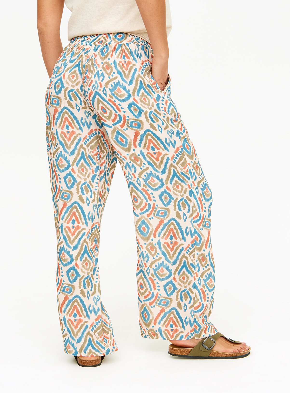 Neutral Ikat Dye Wide Leg Trousers  8 - Image 4 thumbnail
